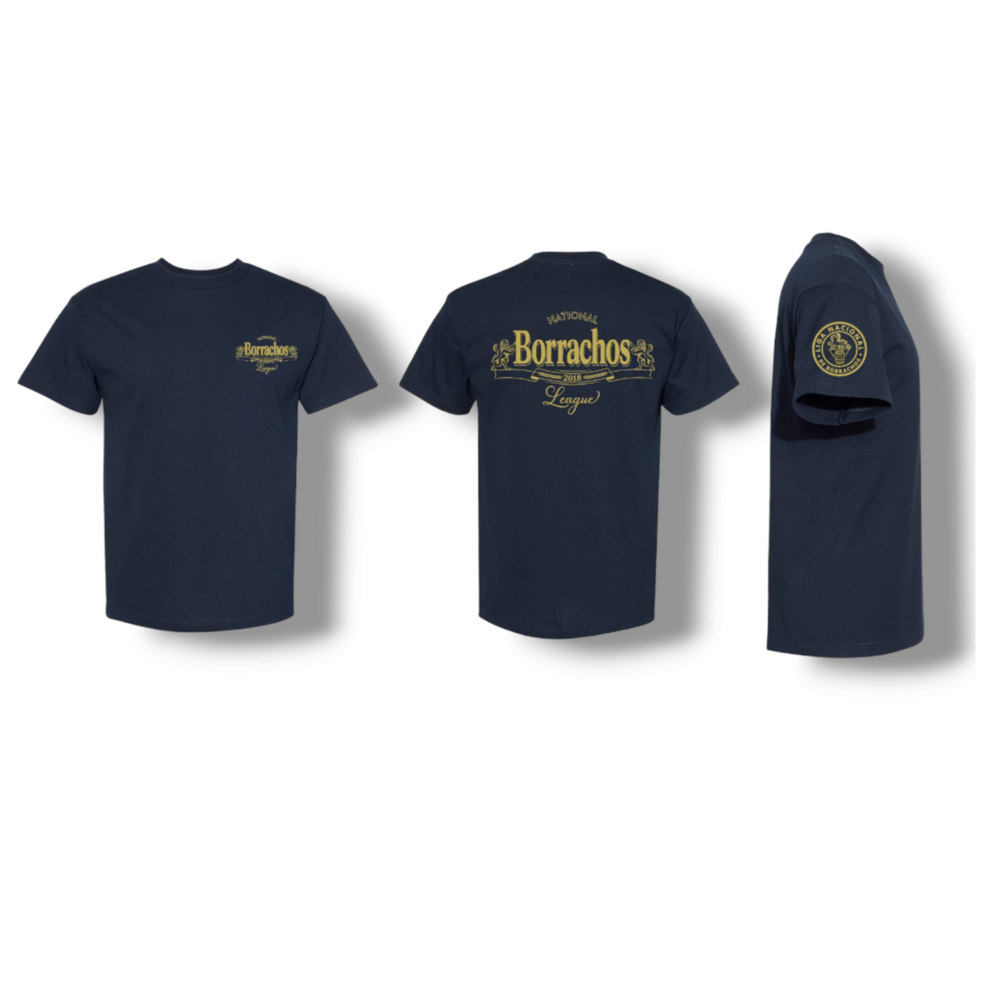 Navy Blue & Gold Borrachos T shirt